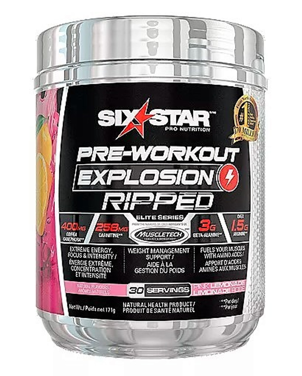 IOVATE SSRP1030PL SIX STAR POWDER PRE-WORKOUT EXPLOSION PINK LEMONADE, 171G