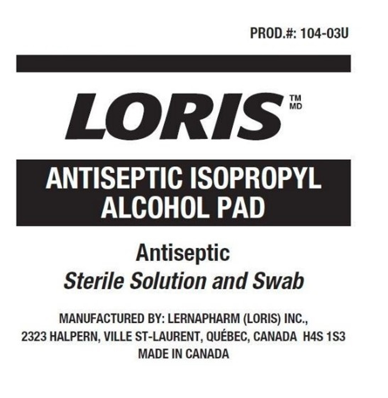 Loris 104-03 WIPE SKIN PREP Isopropyl Alcohol 70%v/v \\STERILE SOLUTION & SWAB, BX/200