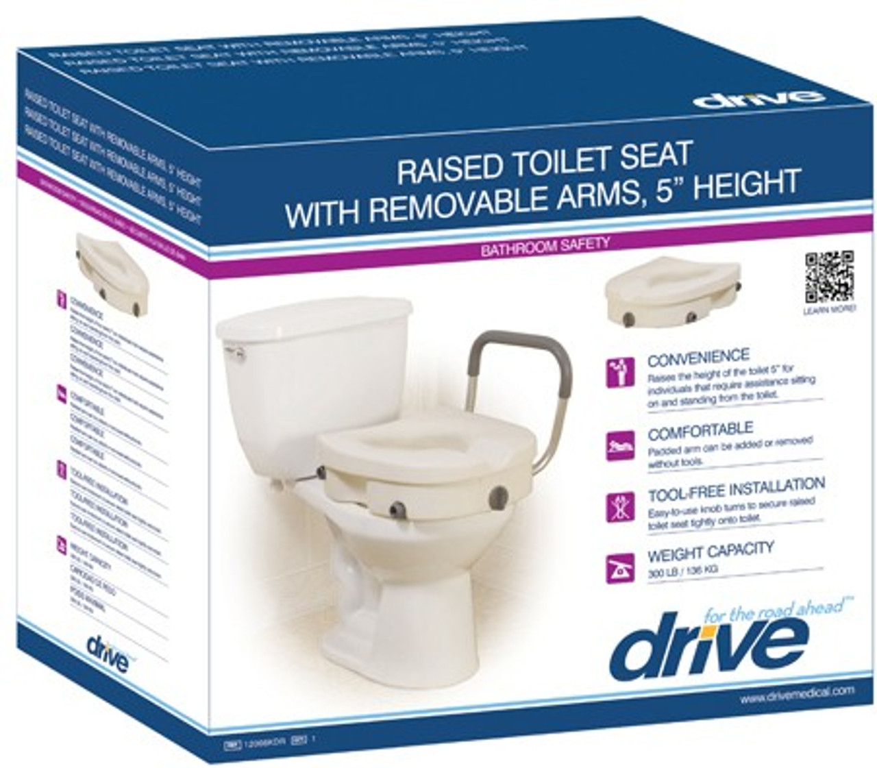 Drive 12008KDR Raised Toilet Seat with Removable Padded Arms