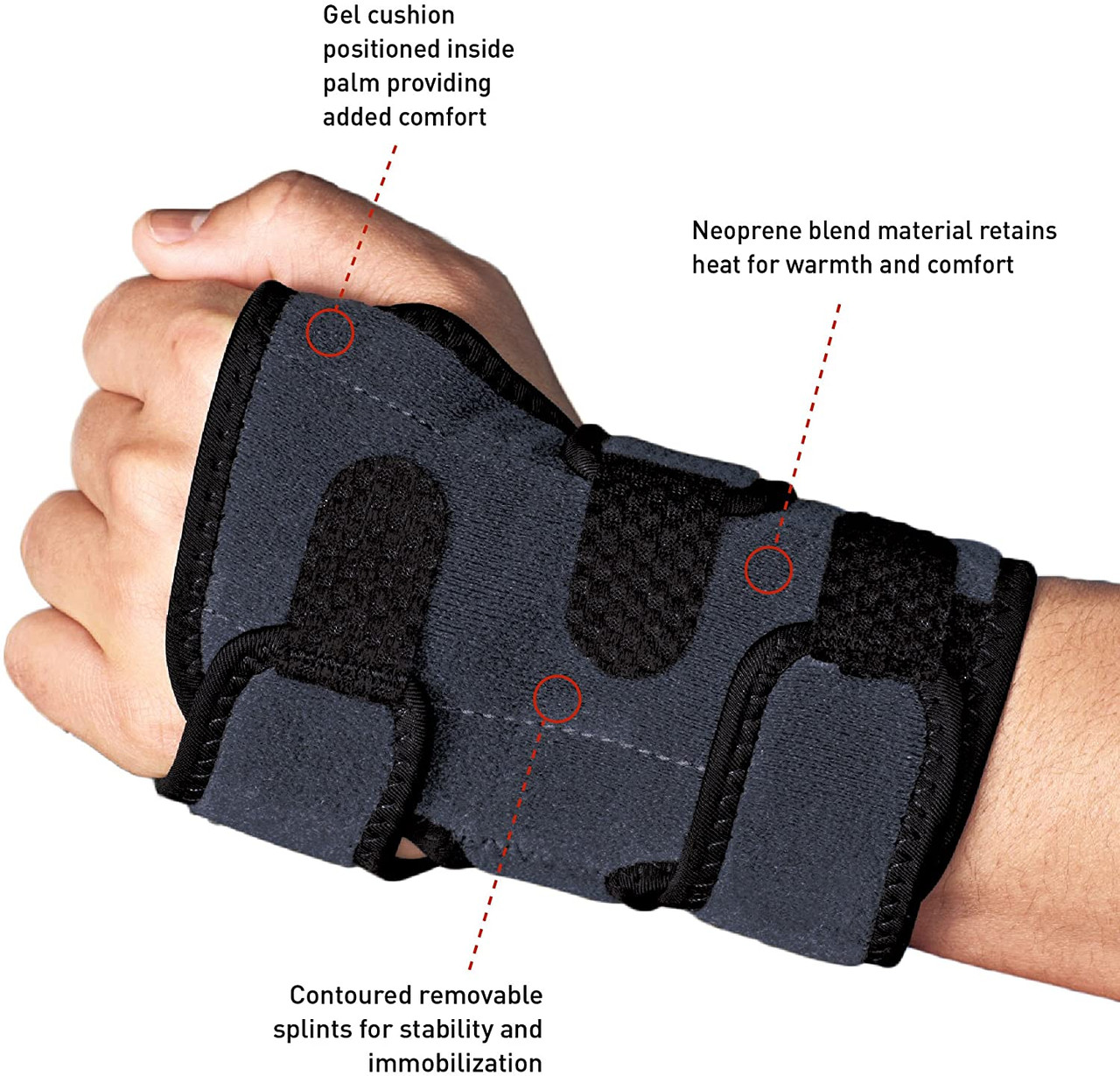 SA3900 DELUXE WRIST BRACE - RIGHT LARGE, SA3900 BLA LGR