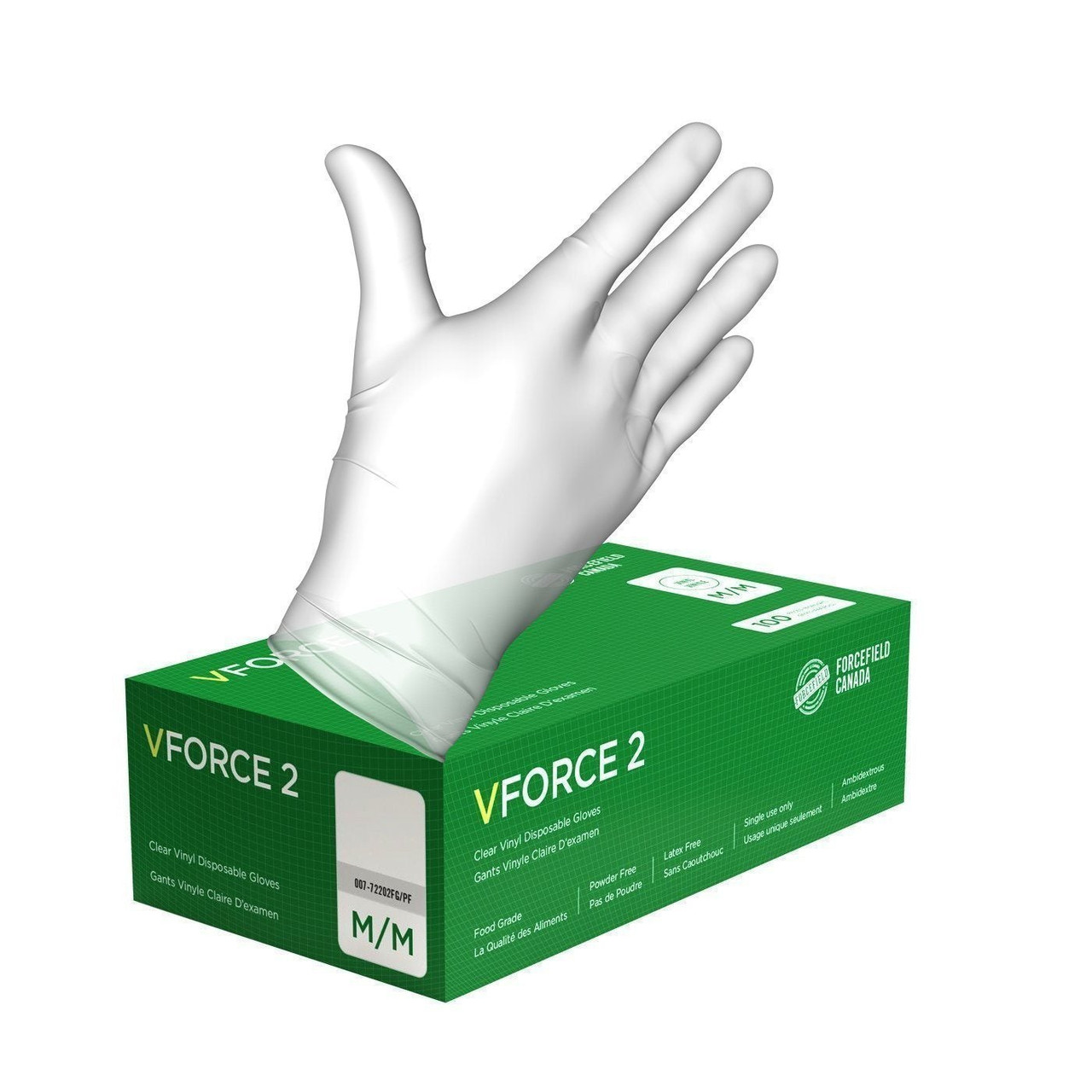 VForce 2 007-72204FG/PF Vinyl Disposable Gloves XLarge (Case of 1000 Gloves)