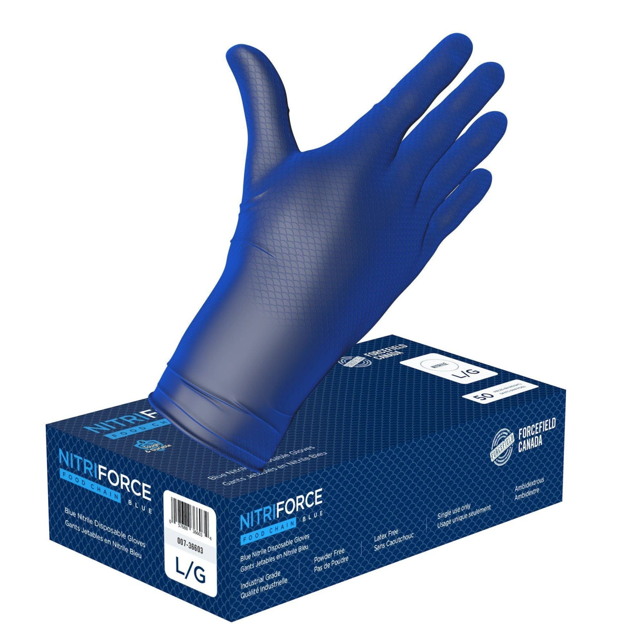 NitriForce 007-36603 Foodchain Textured Nitrile Disposable Gloves Large (Case of 500 Gloves)