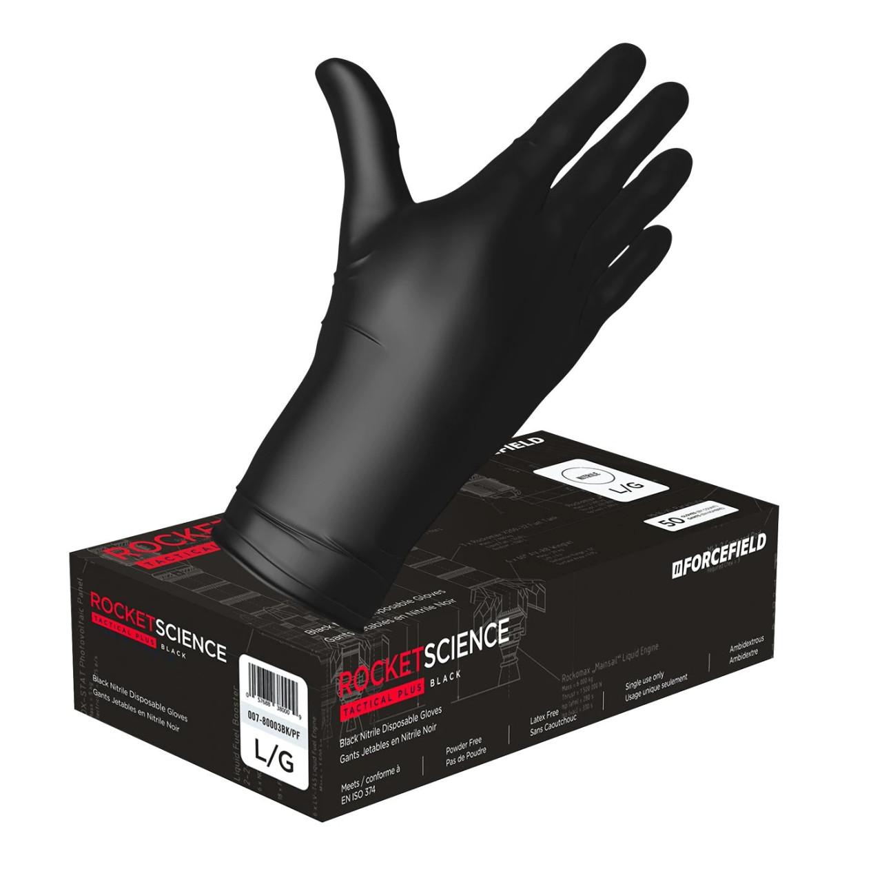 Rocket Science 007-80002BK/PF Heavy-Duty Nitrile Disposable Gloves Medium (Case of 500 Gloves)
