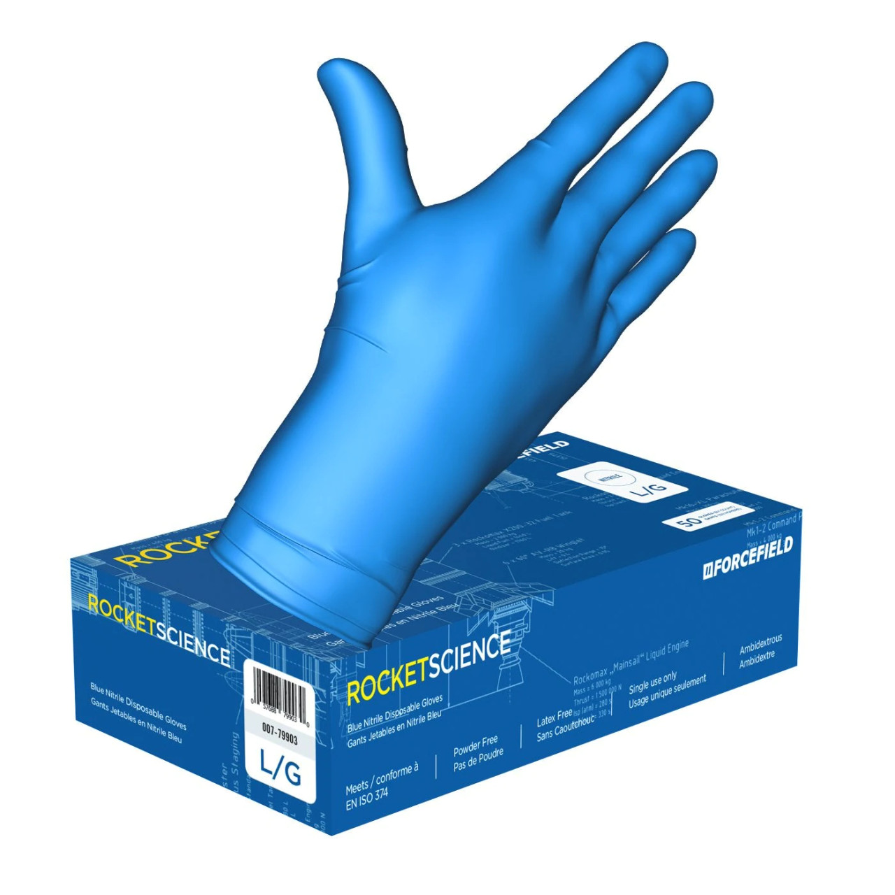 Rocket Science 007-79903 Heavy-Duty Nitrile Disposable Gloves Large (Case of 500 Gloves)