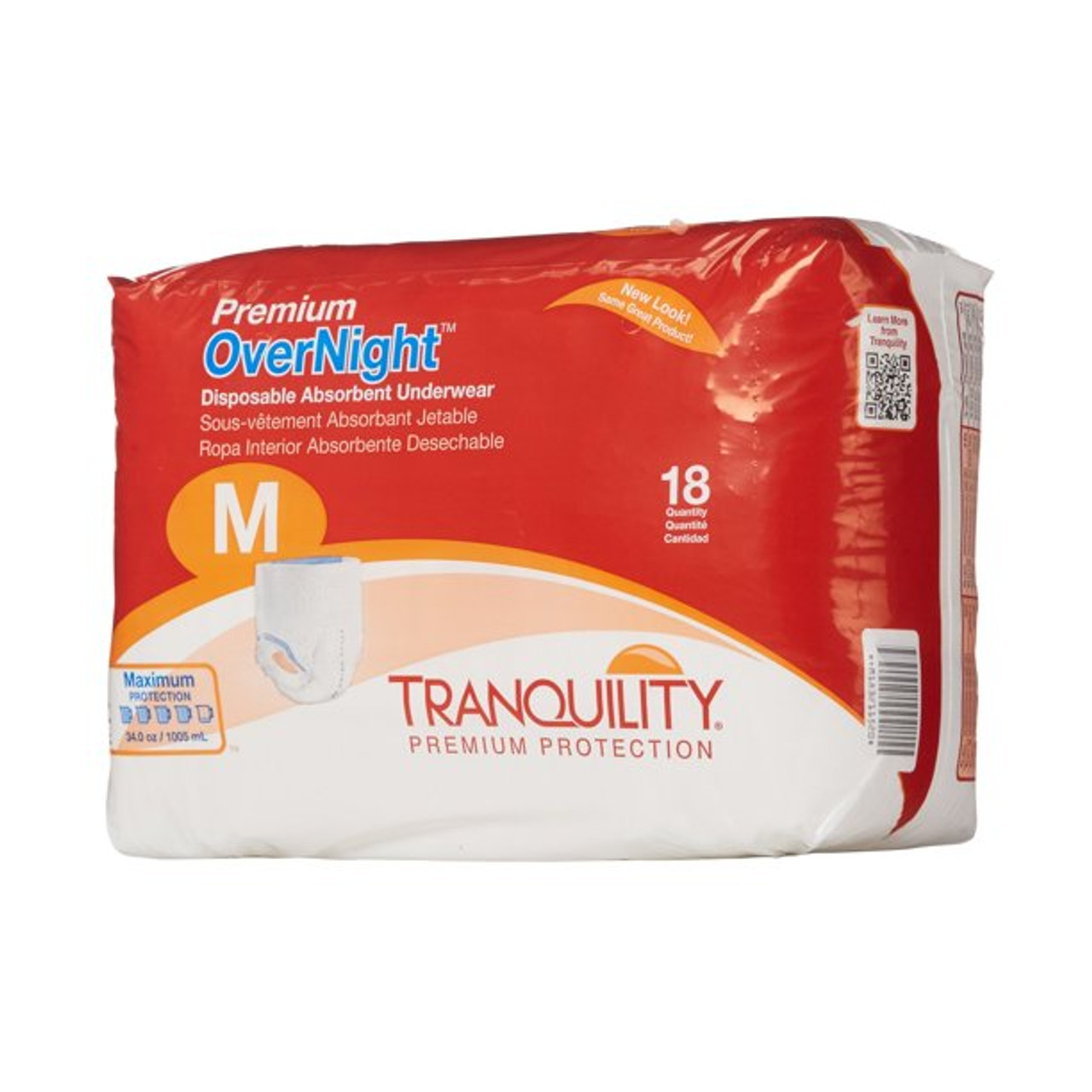 Tranquility 2115 Tranquility Premium OverNight Disposable Absorbent Underwear Medium, 4x18s