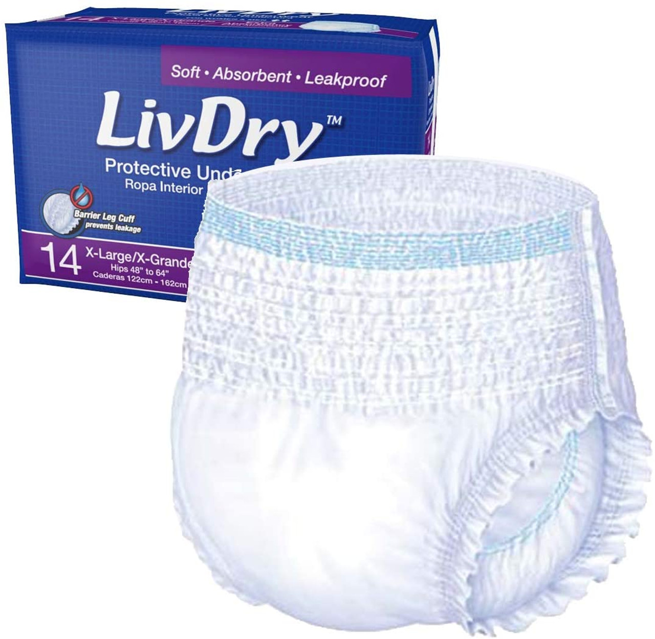 LivDry 5509 LivDry Protective Underwear X-Large Extra Absorbency, 4x16s