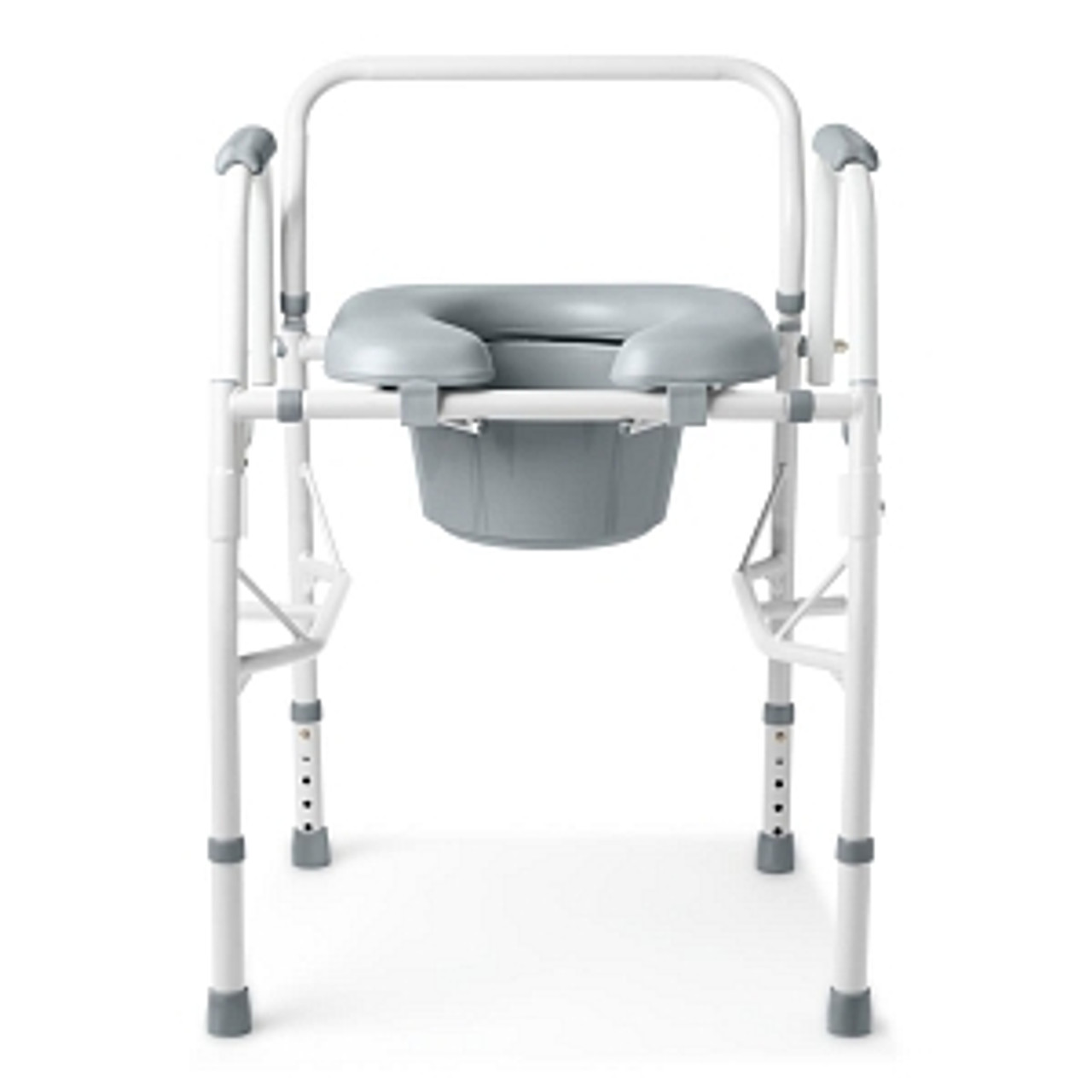 Arms drop down out of the way for easy lateral transfers on and off the commode, even for patients using wheelchairs
Place commodes near the bed with closer arm down for patients transferring during the night
Clip-on seat can be removed for easy cleaning