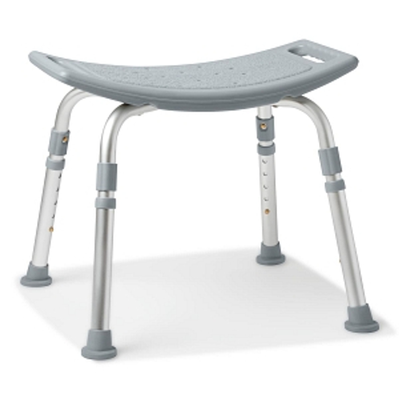 Shower chairs help patients who have difficulty sitting in a standard bathtub or standing in the shower
Stools without a back provide easy access and maneuverability when bathing
Legs are height adjustable for a proper fit
