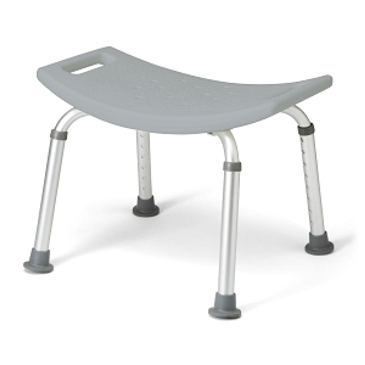 Shower chairs help patients who have difficulty sitting in a standard bathtub or standing in the shower
Stools without a back provide easy access and maneuverability when bathing
Legs are height adjustable for a proper fit