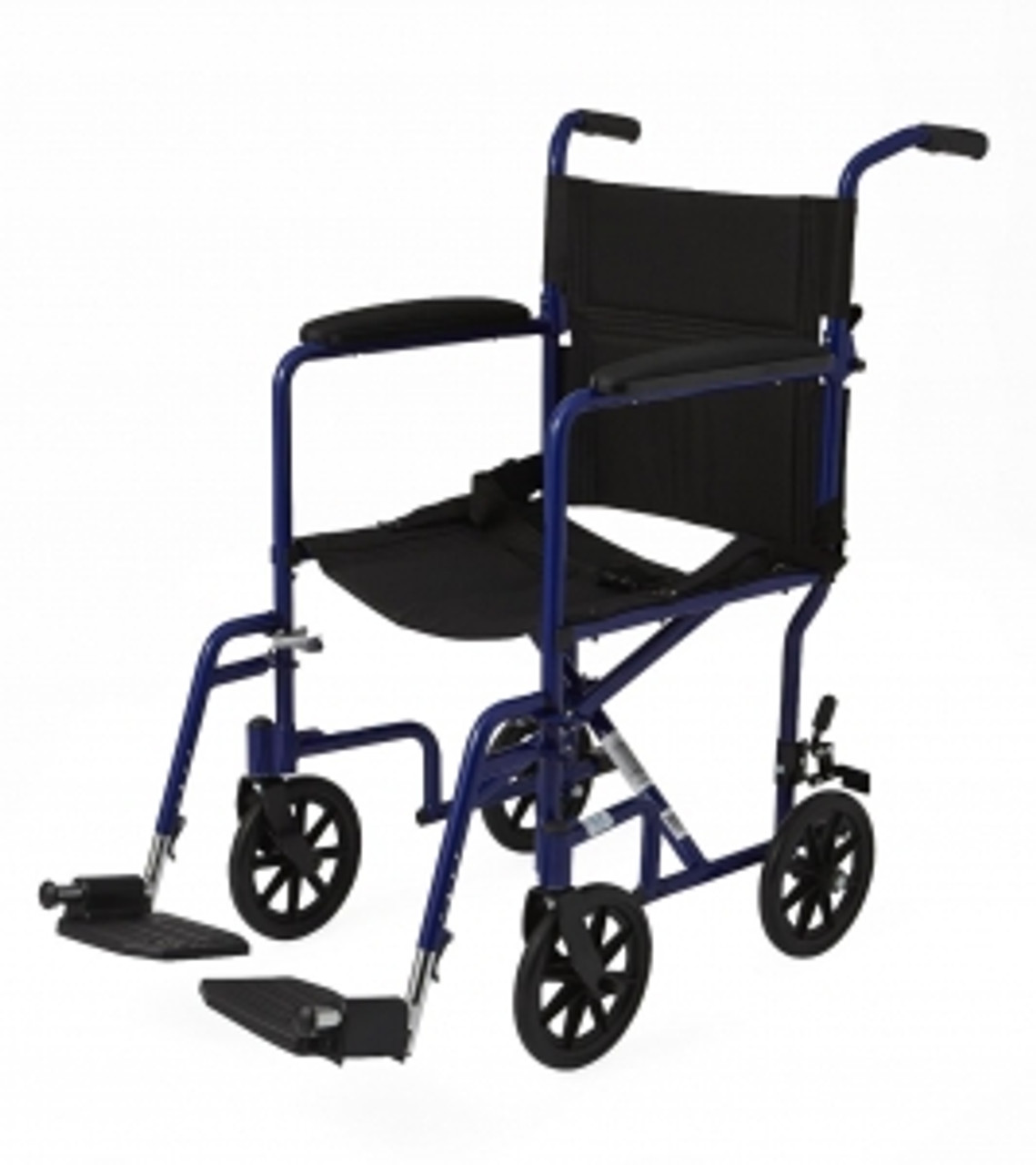 Powder-coated aluminum frame is lightweight and durable, and the back folds down for easy storage and transport
Features include a seat belt for safety, comfortable nylon upholstery, and padded arms
300-lb. (136 kg) weight capacity
Optional accessories: IV Pole (item MDS85183FT*), O2 Holder (item MDS85181FT*),O2/IV Combo (item MDS85190FT*), Anti-Tip Device (item MDS85189FT), Carrying Case with Strap (item MDSCHAIRCASE), Antifold Antitheft Device (item MDS85196), Tinnerman Leg Rest Locks (item WCA806991)