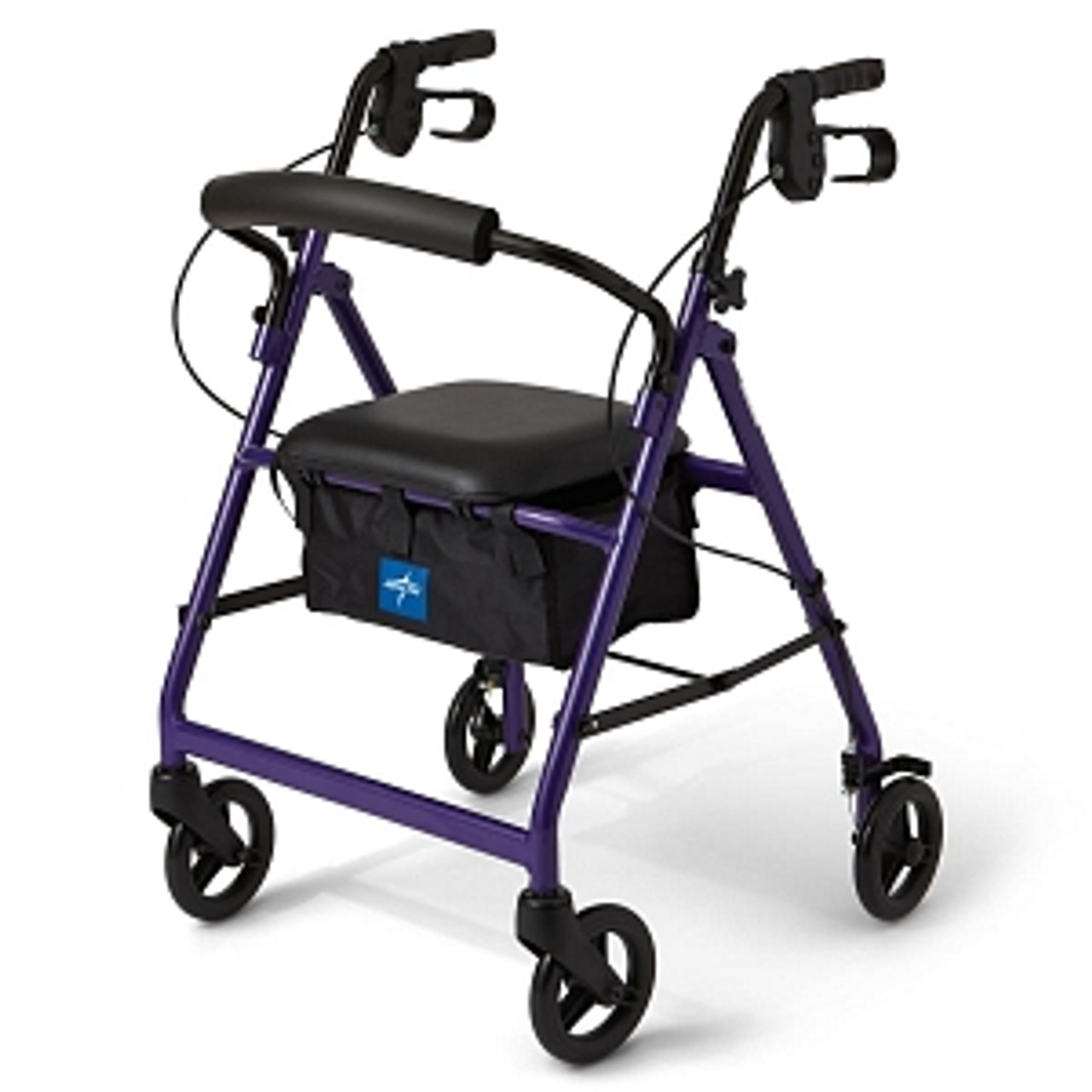 Easy-to-use loop-style brakes; push down to lock, pull up to release
Padded backrest and seat for comfortable resting
Height-adjustable arms for a custom fit
Folding design for compact storage