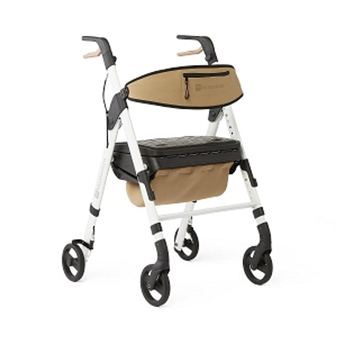 Sporty rolling walker features 6" all-terrain wheels that make it easier to get around, as well as push-down locking brakes for whenever you need a rest
Built-in underseat storage with a tray holds your personal items and small medical equipment
Strong yet lightweight steel frame is compact for maneuvering around tight spaces, and it easily folds open and closed for traveling and storage; adjust the wide, easy-grip handles from 31" to 35" H for a custom fit
Large, comfortable cushioned seat is 19" W x 16" D and sits at a height of 20.5", with a storage pocket in the backrest for convenience
Assembles quickly with no tools,except for a screwdriver to attach the backrest