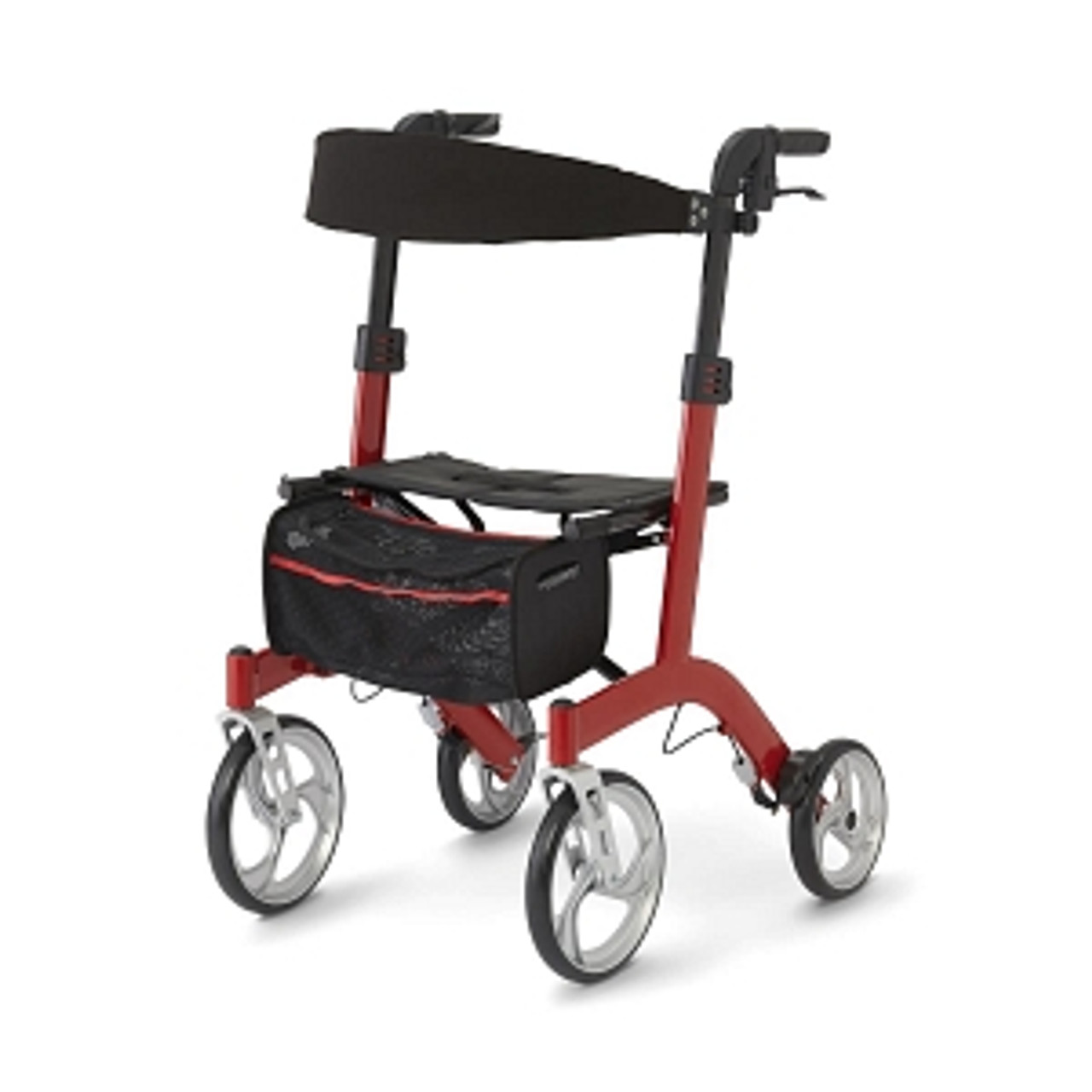 European-style rollators feature a lightweight aluminum frame
Fold horizontally for easy storage
300 lb. weight capacity
Storage bag included