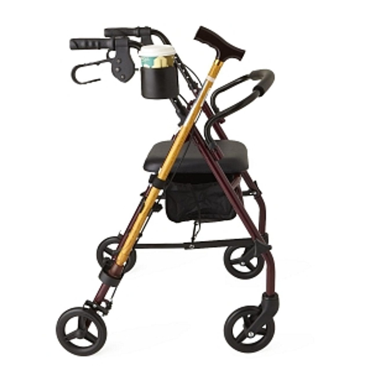 An easy way to carry cups or canes while using the rollator
Convenient cut-out accommodates cup handles