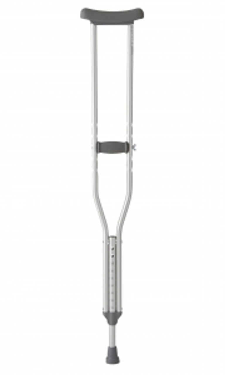 Standard aluminum pushbutton crutches feature a double extruded center tube that provides load-bearing strength where it's needed the most
The special foot piece utilizes durable rivets to secure the aluminum tubing from the inside, providing more stability than plastic connectors
Long, virtually unbreakable stair deflector helps protect against the crutch slipping on stairs and helps increase stress tolerance at all angles without cracking; nonskid rubber tips provide good traction
Built-in metal ring helps prevent excessive wear and ensures maximum durability; crutches come packaged completely accessorized with no assembly required
Youth size fits patients between 4'6" and 5'2" tall; Adult Medium fits patients between 5'2" and 5'10"; Adult Tall fits patients between 5'10" and 6'6"