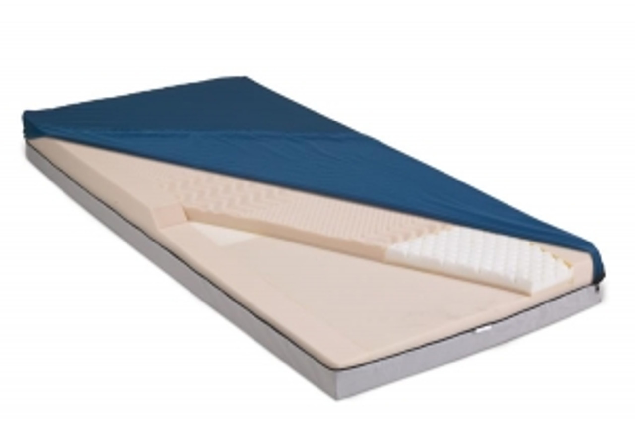 SE mattress with durable Nylex top fabric designed to reduce shear
Surface sculpted top layer helps provide pressure redistribution and create airflow for reduced heat and moisture buildup
Soft, convoluted heel section for sensitive heels
Fluid-resistant material that meets federal fire standard 16 CFR 1633
Treated with antimicrobial properties to help protect product*
*These antimicrobial properties are built in to protect the product. The product does not protect users or others against bacteria, viruses, germs or other disease-causing organisms