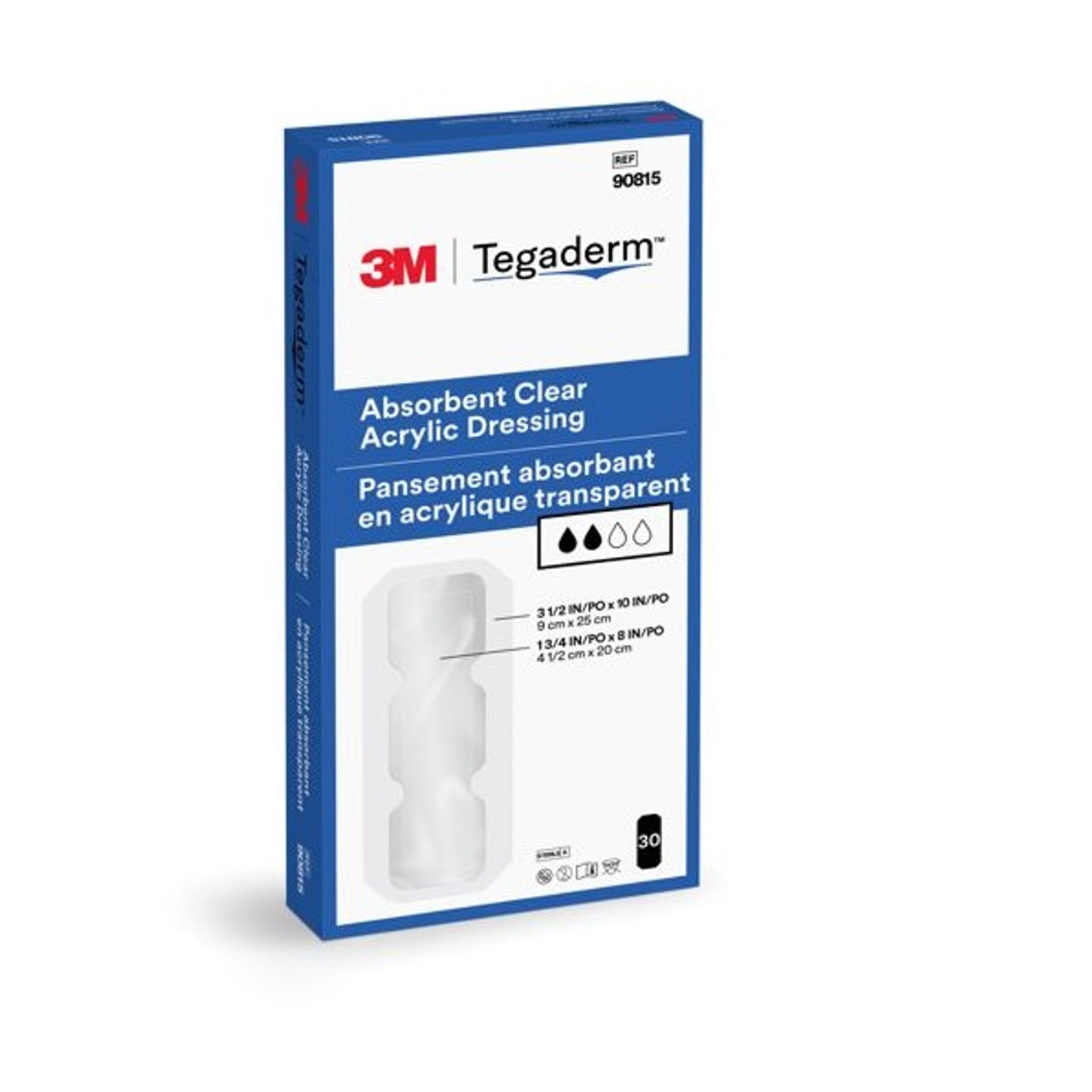 3M 90800N  BX/10 TEGADERM ABSORBENT CLEAR ACRYLIC DRESSING 3.75" x 3" OVAL HYPOALLERGENIC ADHERENT FILM BORDER LATEX-FREE