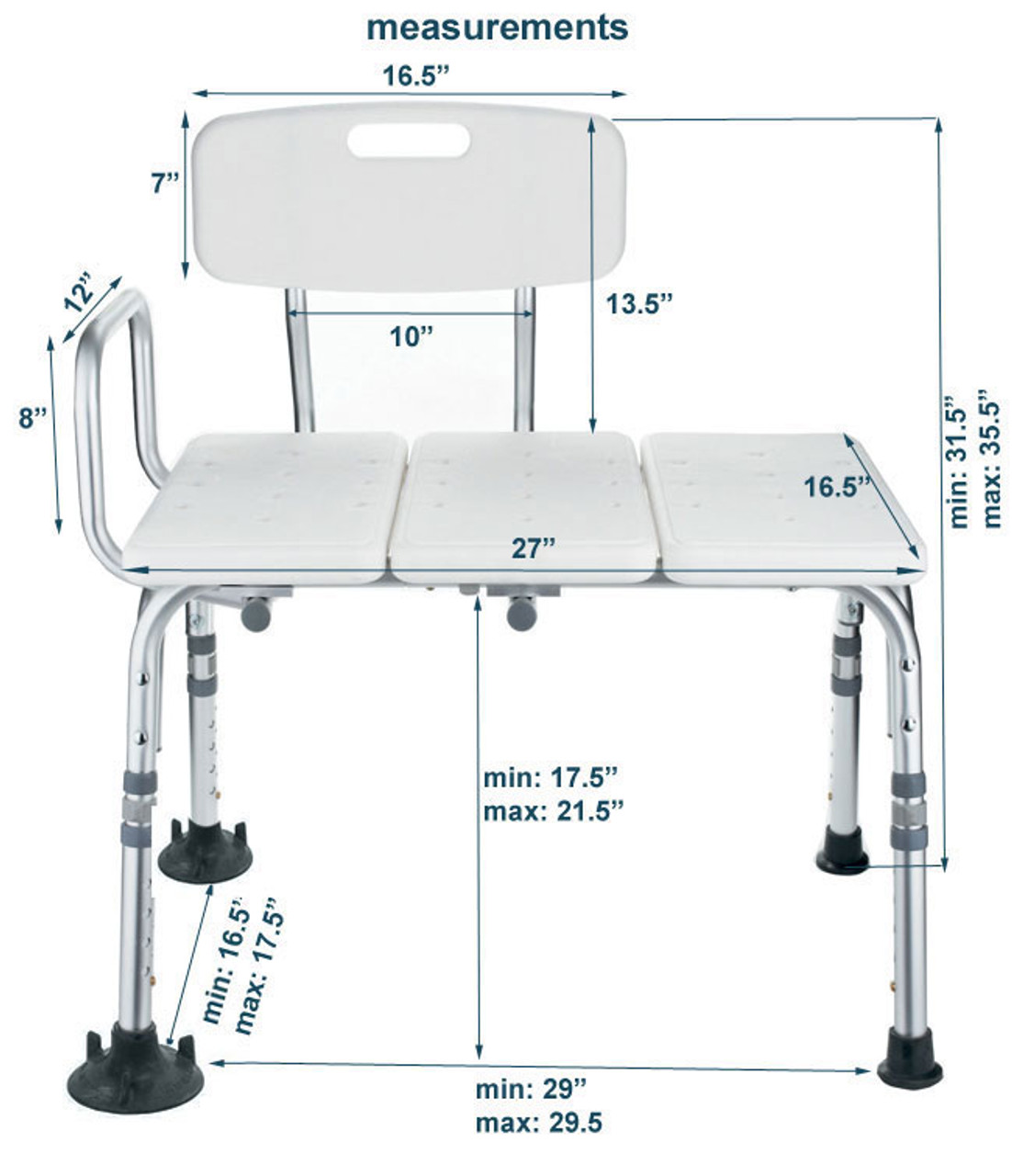 Transfer Bath Bench with Curtain Control: MHSBCS