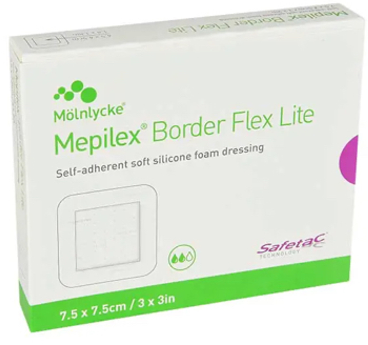 MOLNLYCKE 581200 BX/5 MEPILEX BORDER FLEX LITE ADHERENT FOAM DRESSING 7.5CM X 7.5CM