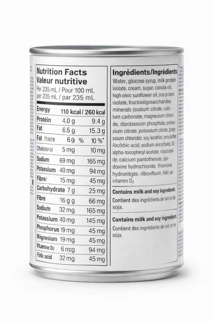 Suplena® Vanilla — 235 mL ready-to-feed can (Abbott Nutrition, Canada) — Label detail / ingredient and nutrition panel