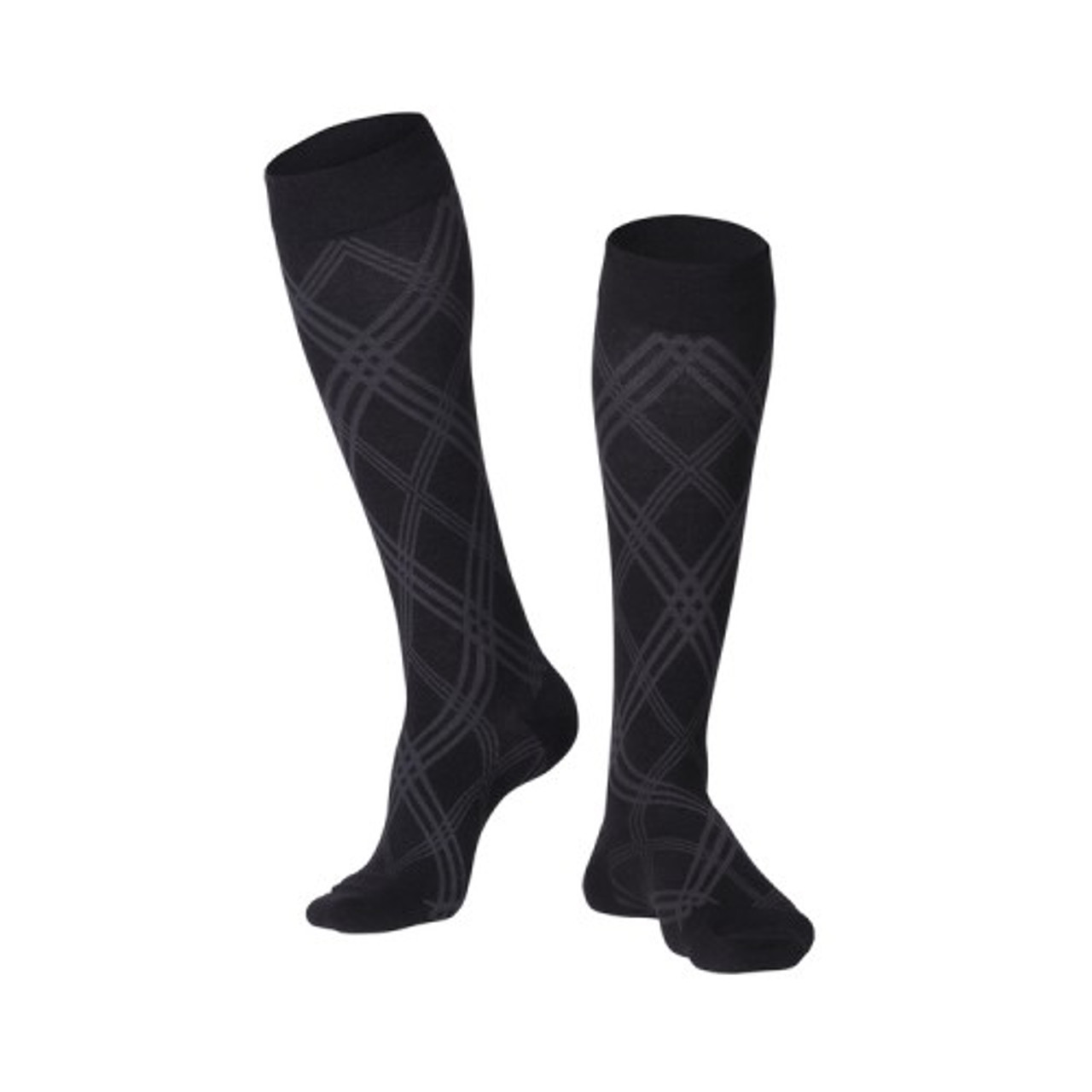 PR/1 TRUFORM MEN'S TOUCH 20-30MMHG BLACK ARGYLE KNEE HIGH COMPRESSION SOCKS MEDIUM