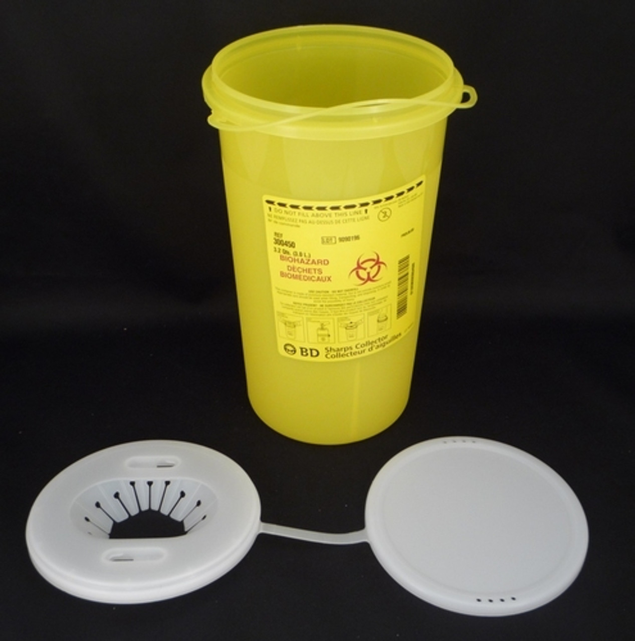 BD 300450 SHARPS Collector Funnel cap 3.0L Yellow with vertical entry