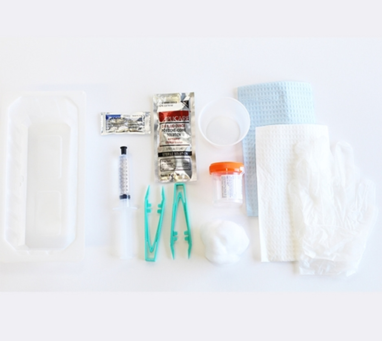 EA/1 FOLEY CATHETERIZATION TRAY 1250ml GRADUATED BASIN, 10ml PRE-FILLED SYRINGE W/STERILE WATER,FORCEPS,NON-LATEX GLOVES, 5.5oz CUP,LG RAYON BALLS,LUBE,SPECIMEN CONTAINER W/LABEL,FENESTRATED DRAPE,TOWEL,CSR WRAP STERILE DISPOSABLE LATEX-FREE