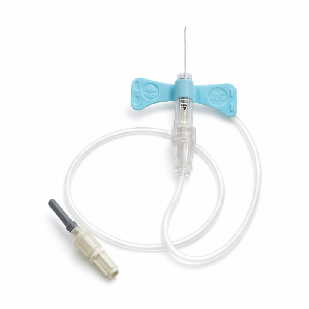 BD Vacutainer Push Button Blood Collection Set — 23G x 0.75" with 12" tubing & Luer adapter — 50/box (367342) — Three‑quarter hero (primary product shot)
