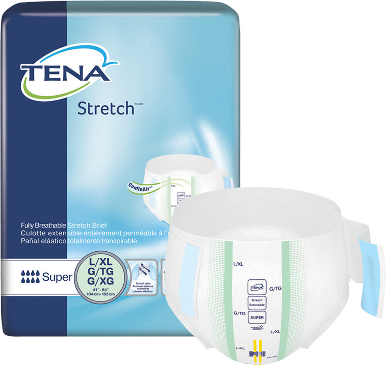 CS/2PKG (28/PKG)  TENA STRETCH SUPER BRIEF, LARGE/X-LARGE SIZE 41IN-64IN