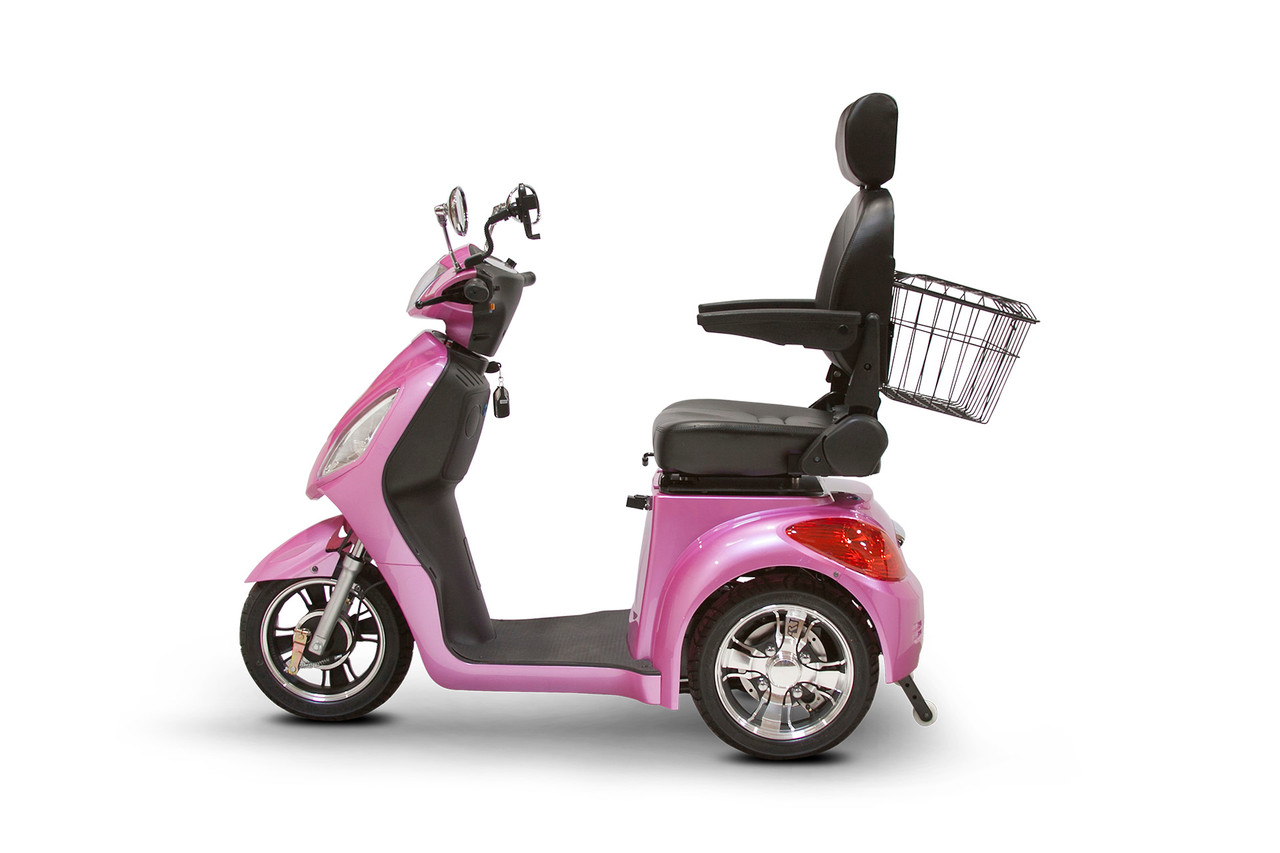eWheels EW-36 S Elite 3-Wheel 350lbs. Wt. Capacity Scooter with Electromagnetic Brakes High Speed of 15mph- Magenta/Pink