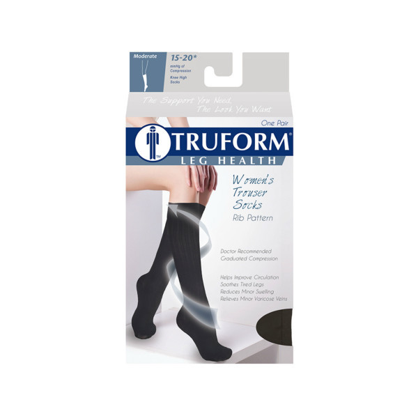 Airway - AIR 1973BN-XL - PR/1 TRUFORM LADIES' 15-20MMHG RIB-PATTERN KNEE-HIGH COMPRESSION SOCKS XLARGE BROWN LATEX-FREE