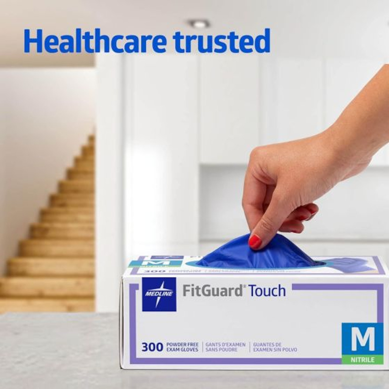 Medline - MDL FG3001 - BX/300 FITGUARD TOUCH NITRILE EXAM GLOVE SMALL 9 1/2"L BEADED-CUFF TEXTURED TIPS 3.1mil THICK BLUE
