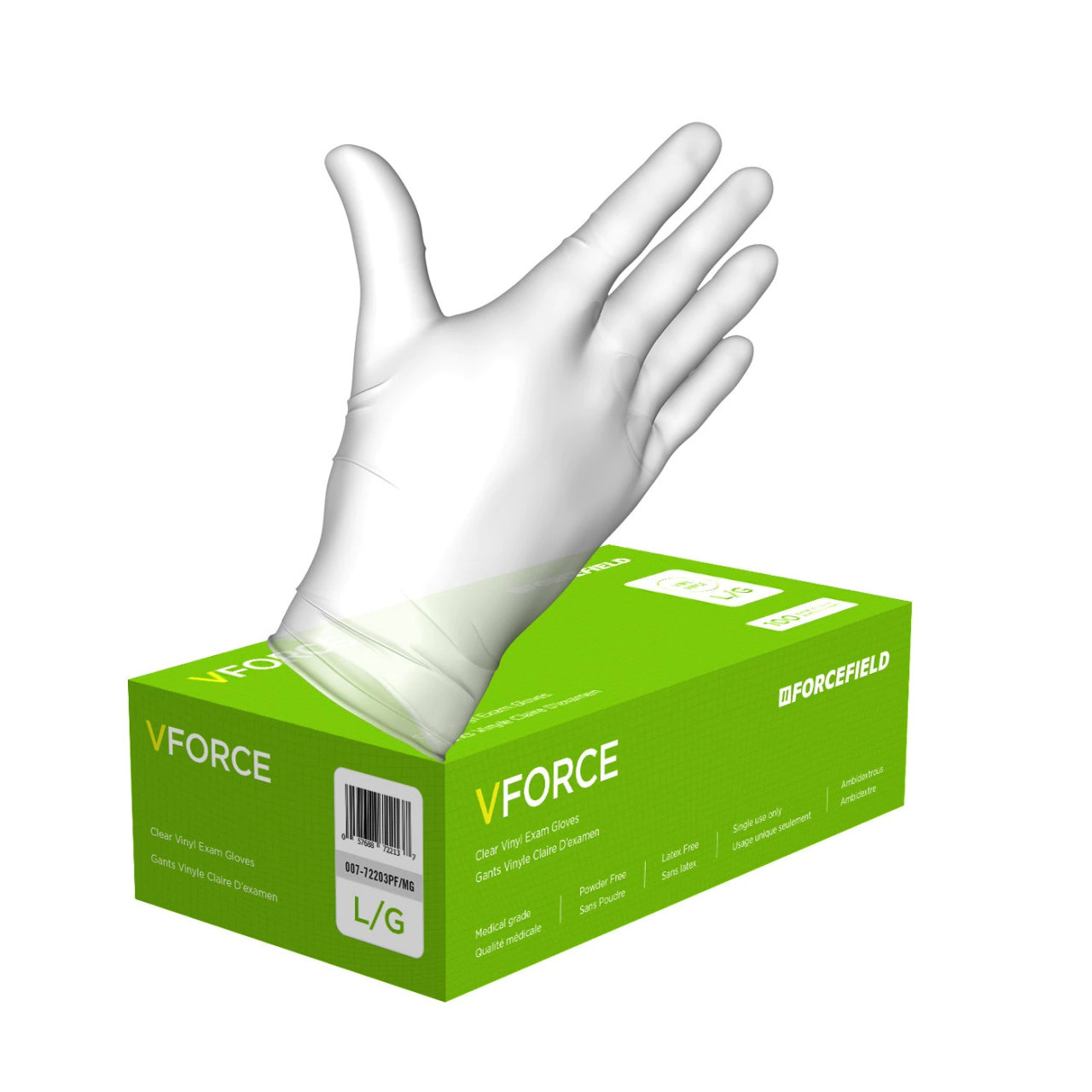 VForce 007-72203PF/MG Vinyl Disposable Examination Gloves Case of 2000) Large