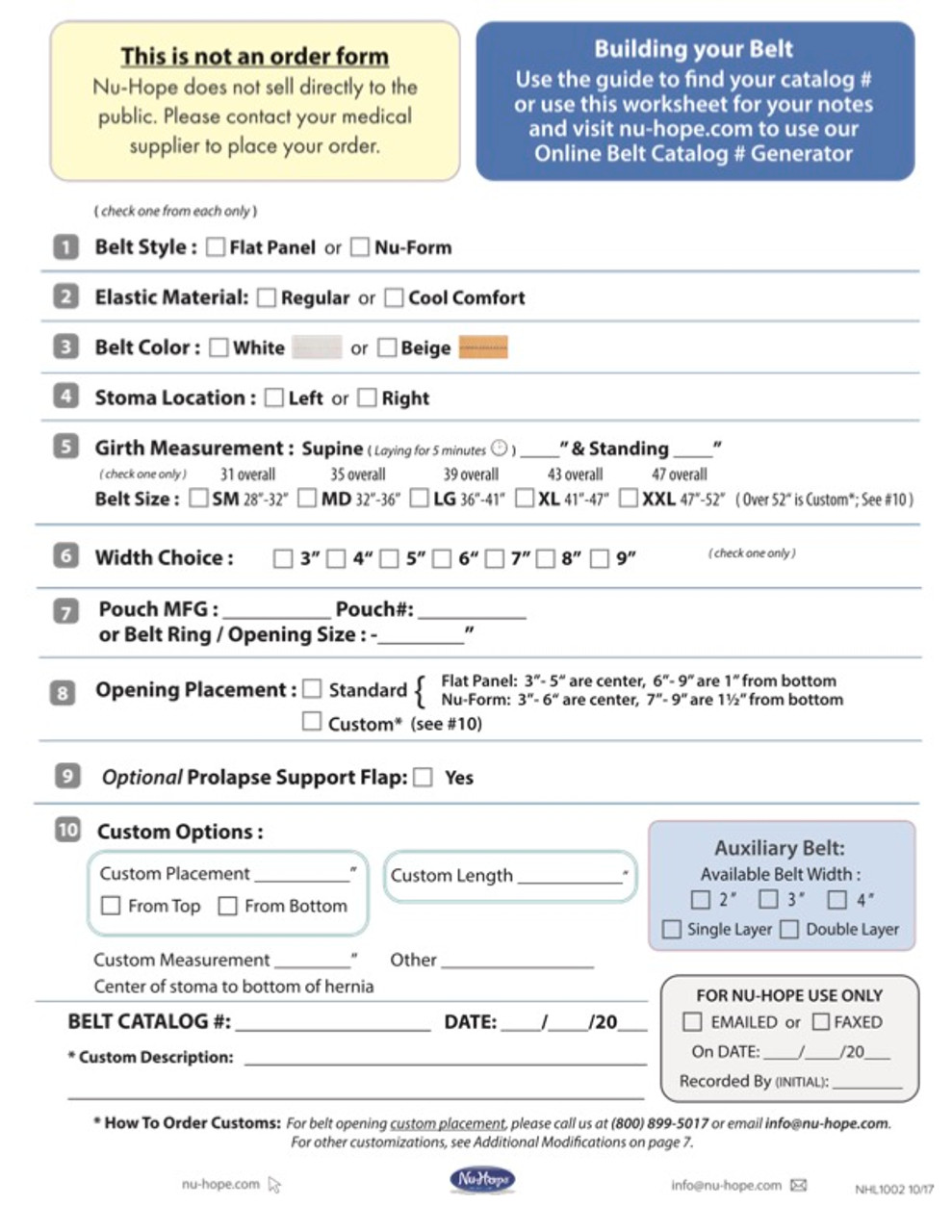 Nu-Hope Belt Custom Form - Request