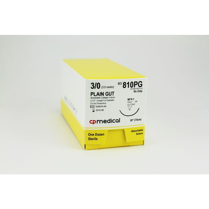 CP MEDICAL CORP. - CPM 810PG - BX/12 Razor POint Plain-Gut Suture, NFS-1 Reverse-Cutting Needle, 30", 3-0