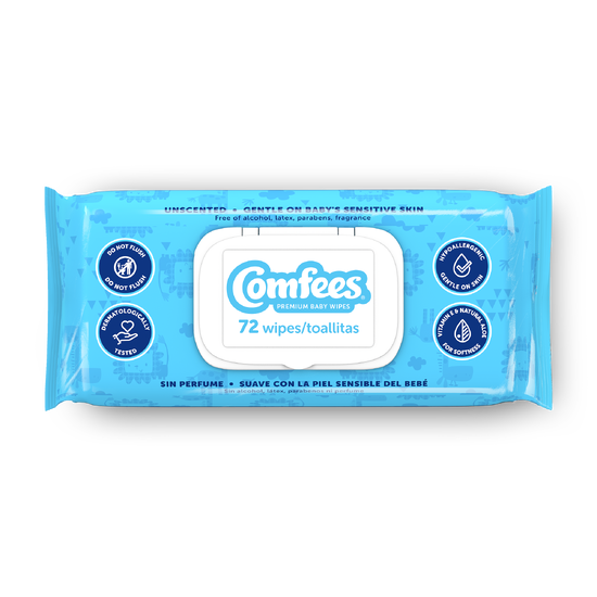 52132 - COMFEES UNSCENTED BABY WIPES VITAMIN E & ALOE HYPOALLERGENIC - 12 Packs of 72