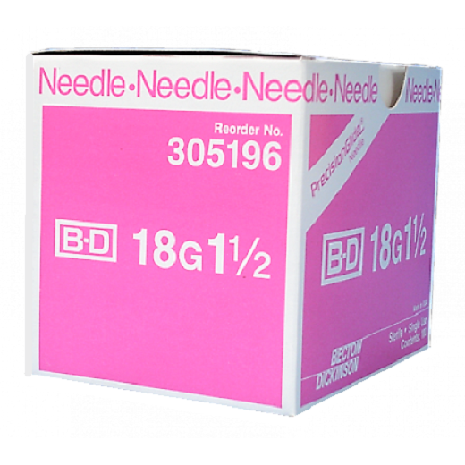 CASE of 12 BX - Special -  305196 PRECISIONGLIDE Needle STERILE CONVENTIONAL Regular Wall 18G x 33mm (1.5"), 100/BX