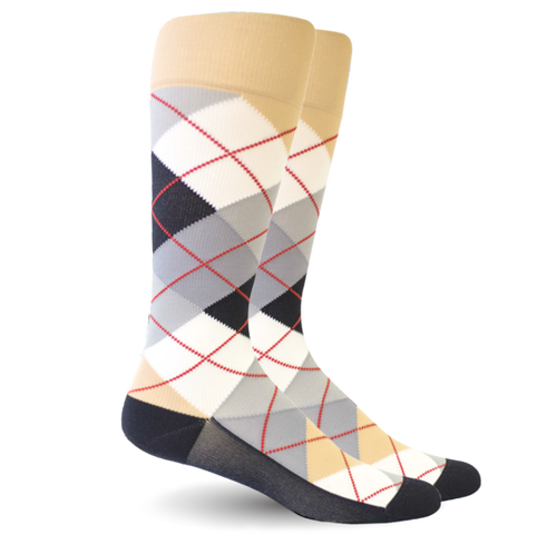 Medical Compression Socks for Men - BEIGE/WHITE - ARGYLE SIZE: MA-RCM STRENGTH:20-30 MMHG (1 Pair) (HH X420CMA81-R) (HH X420CMA81-R)