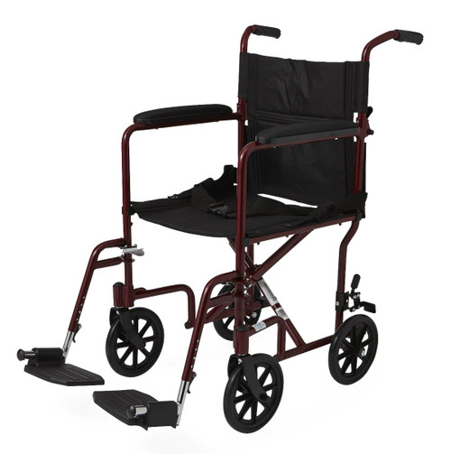 Medline MDS808200ARE Aluminium TRANSPORT CHAIR, BASIC,8-WHEEL,RED CS 1/CS