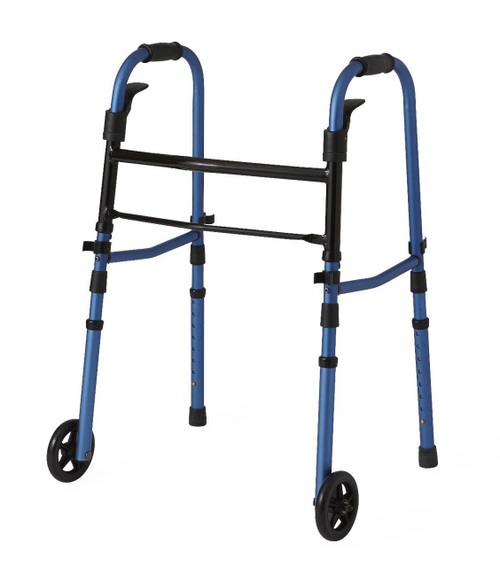 Medline MDS86410KDBW FOLDING WALKER,PADDLE, 5" WHEELS, BLUE CS 1/CS