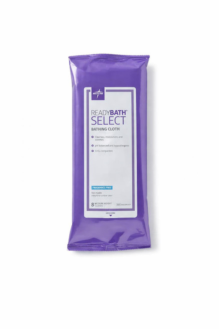 Medline ReadyBath SELECT Bathing Cloths, Fragrance-Free — 8 wipes/pack, 30 packs/case (MSC095107) — Product hero — single soft‑pack on white background