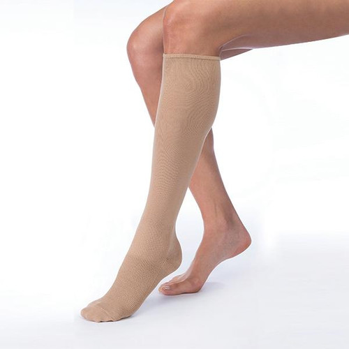 BSN-7666408 BX/1 JOBST FARROWHYBRID ADII READY-TO-WEAR KNEE HIGH LINER WITH SILVERFOOT COMPRESSION, 30-40 MMHG, SMALL WIDE, TAUPE