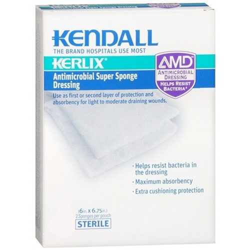 Kendall 6665 KERLIX AMD ANTIMICROBIAL ISLAND DRESSING SUPER SPONGE, 6" X 6 3/4", STERILE PK/5