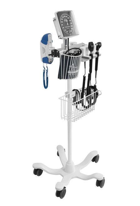 Amico DS-UR1-CHFL-DAI Rollstand-Mounted Diagnostic Station with Ophthalmoscope, Otoscope, Specula Dispenser, Aneroid, Tympanic Thermometer