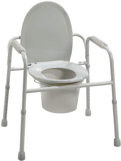 Drive Medical 11105N-4 Deluxe All-In-One Welded Steel Commode with Plastic Armrests