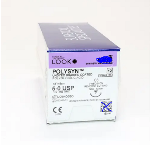 Surgical Specialties 422B SUTURE POLYSYN PGA CTD BRD UNDYE 4-0 27in C6 BX/12