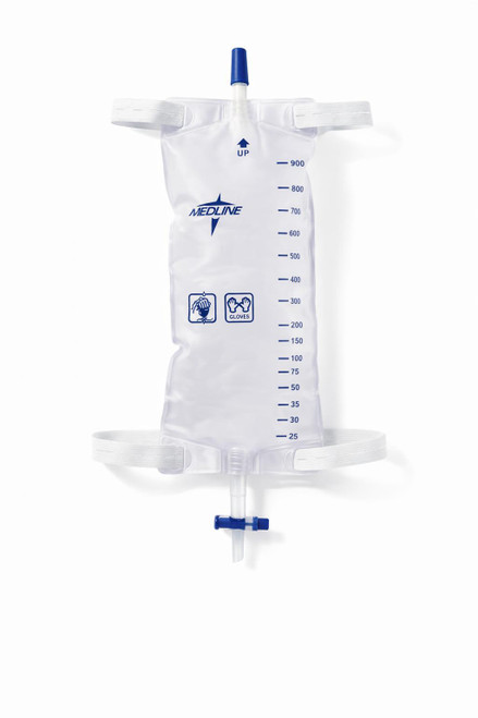 Medline Leg Bag with Comfort Straps, Slide‑Tap Drain, Large 30 oz / 900 mL — DYND12588 — Three-quarter hero (primary product shot)