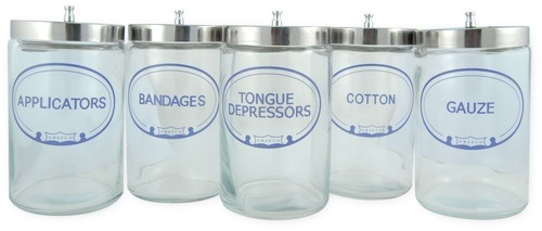 JAR SUNDRY GLASS LABELED w/COVERS 7 x 4.25in ST/5 139-3454 JAR SUNDRY GLASS LABELED w/COVERS 7 x 4.25in ST/5 139-3454