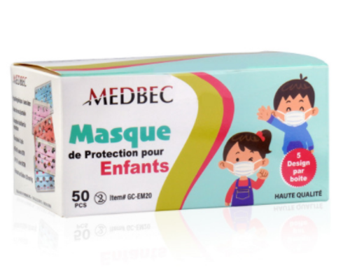 MEDBEC GC-EM20 KIDS PROTECTIVE COLORFULL FACE MASK, 5 DESIGNS, 50/Box , Box
