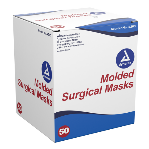Dynarex 2203 Molded Face Mask, Blue, 50 pcs/box